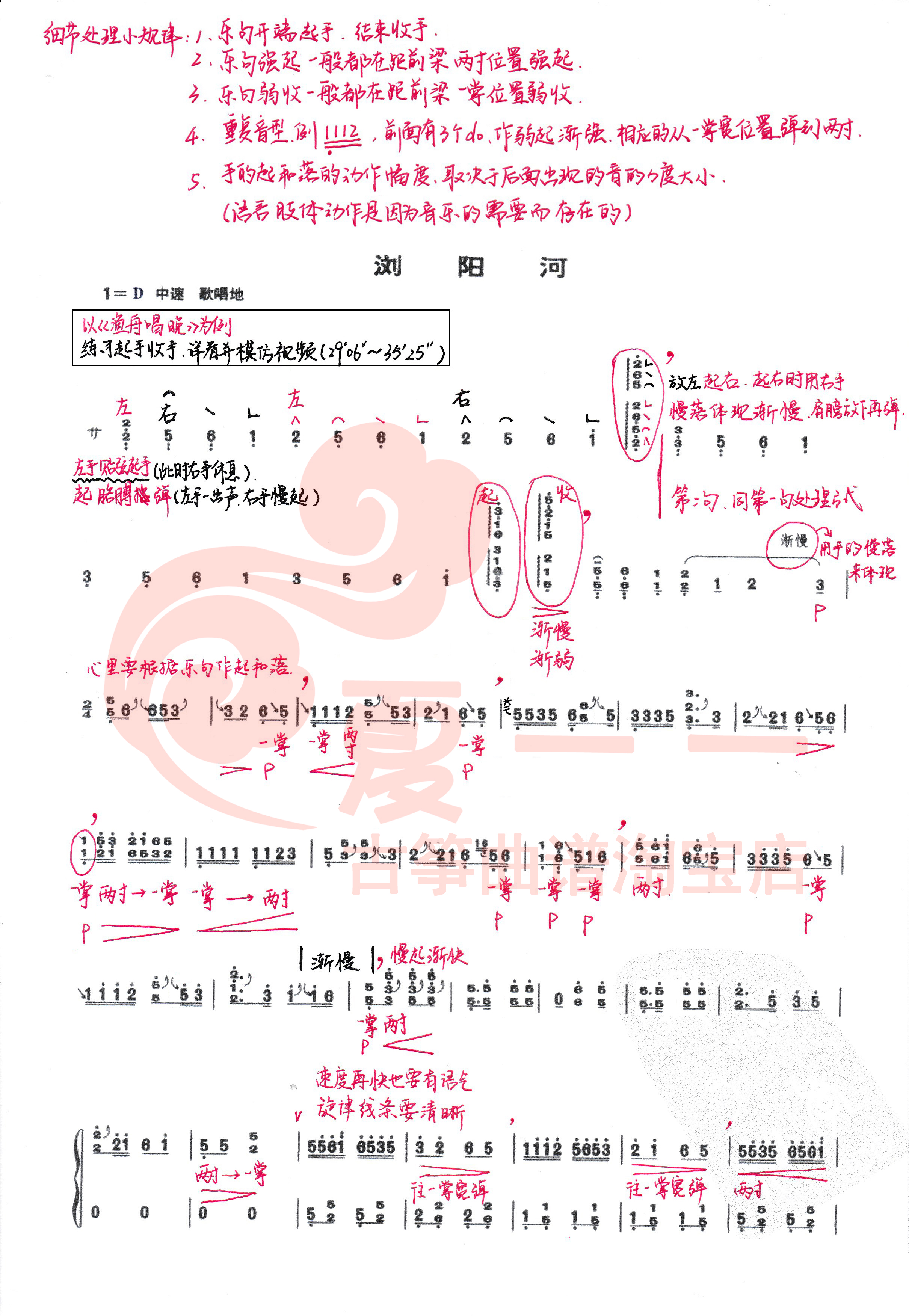 古筝考级曲《浏阳河》教学笔记曲谱下载
